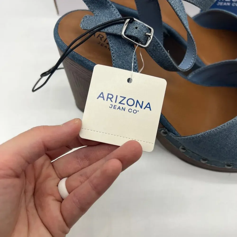 Arizona Jean Co Womens Heather Heeled Sandals Blue Denim Size 9.5M